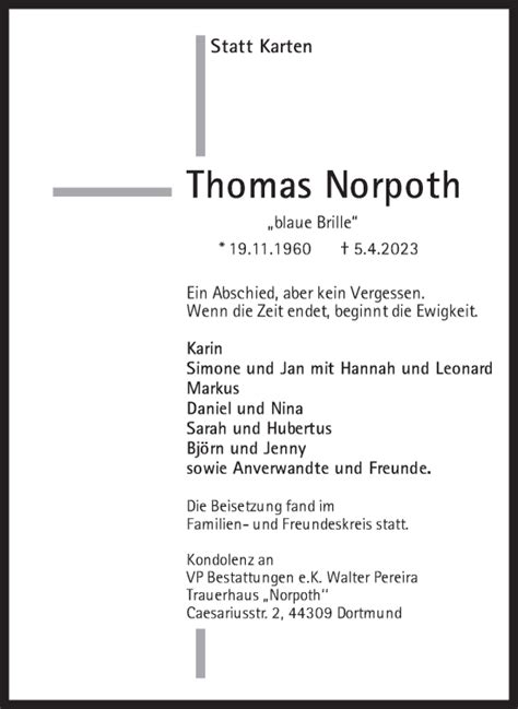 Traueranzeigen Von Thomas Norpoth Sich Erinnern De