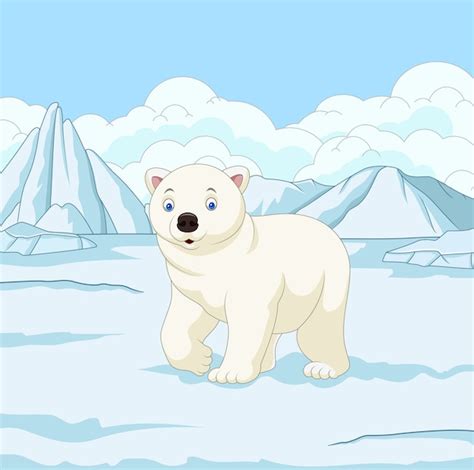 Oso Polar De Dibujos Animados En Campo De Nieve Vector Premium