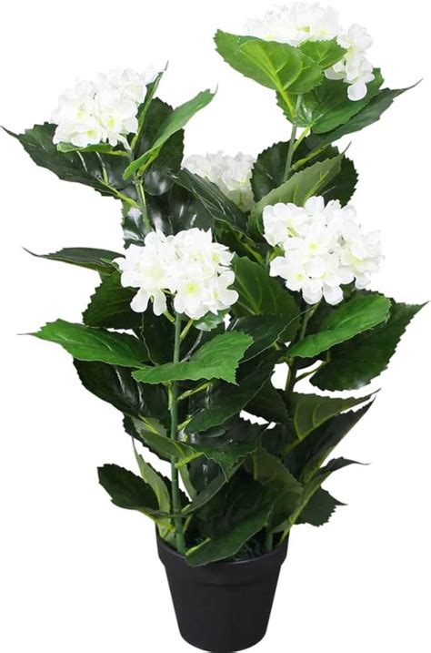 VidaXL Kunst Hortensia Plant Met Pot 60 Cm Wit Bol