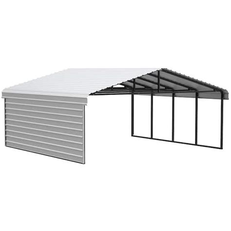 Reviews For Arrow 20 Ft W X 20 Ft D X 9 Ft H Eggshell Galvanized Steel Carport With 1 Sided