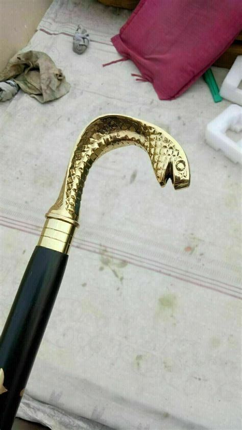 Solid Brass Snake Head Handle Antique Black Working W Gem