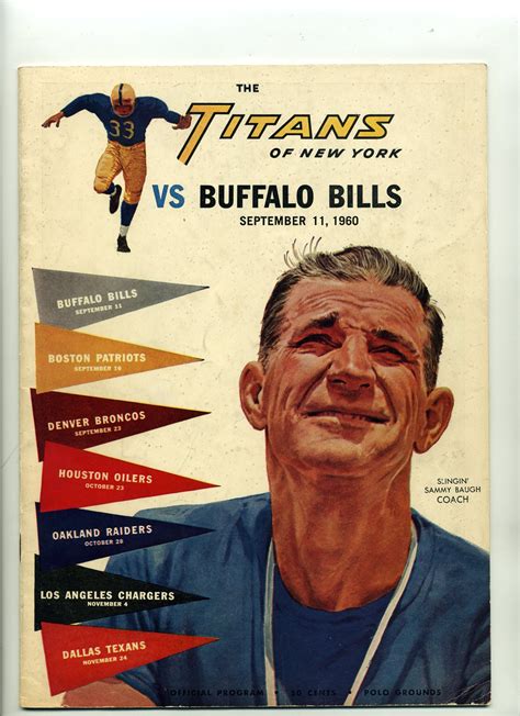 1960 New York Titans Game Program New York Titans Afl Sammy Baugh