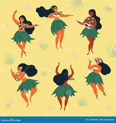 Beautiful Hawaiian Girl Dancing Hula And Ukulele Stock Vector