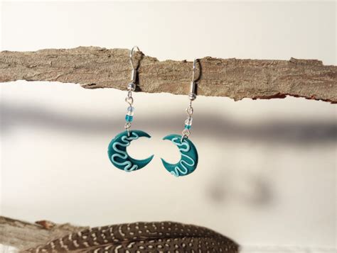 Polymer Clay Teal Crescent Moon Dangle Earrings Aftcra