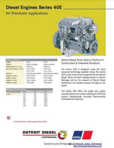 Detroit Diesel Series 40 Specs Bolt Torques And Manuals