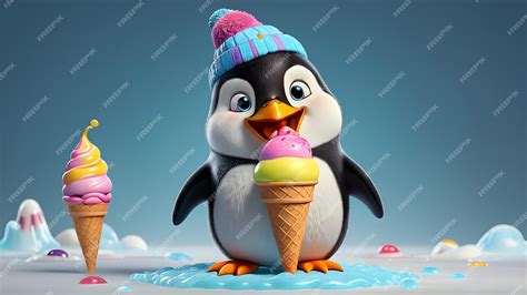 Premium Photo Funny Penguins With Colorful Ice Cream