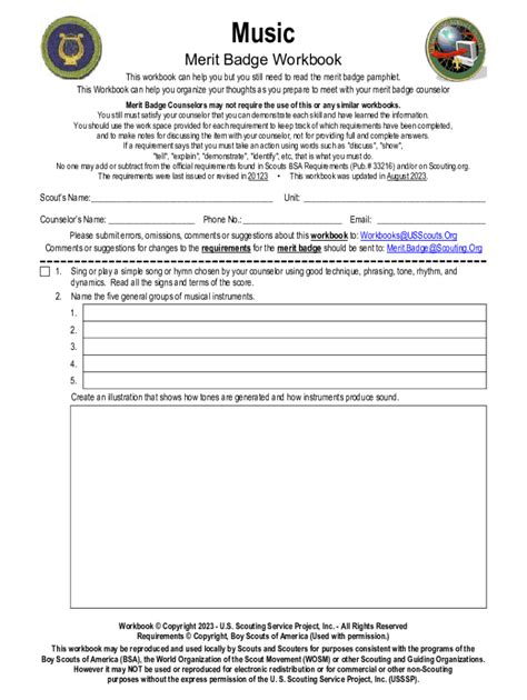 Fillable Online Music Merit Badge Worksheet Fax Email Print Pdffiller