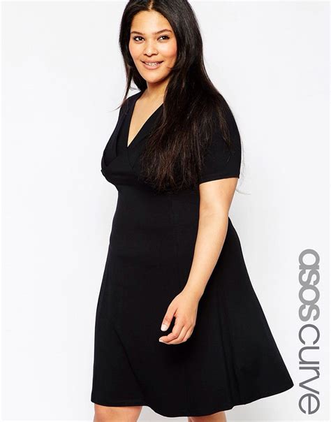 Asos Curve Skater Dress With Ruched V Neck At Fashion Plus