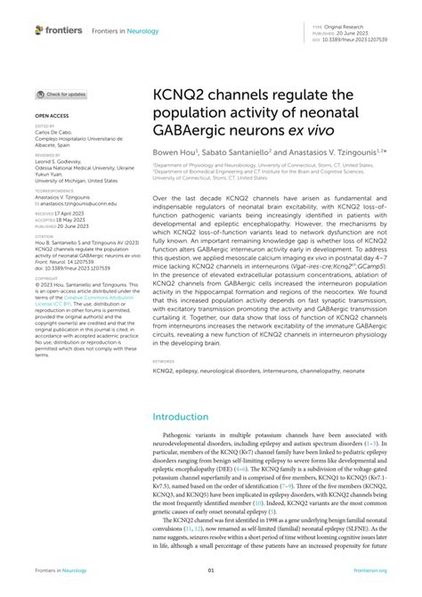 Pdf Kcnq2 Channels Regulate The Population Activity Of Neonatal