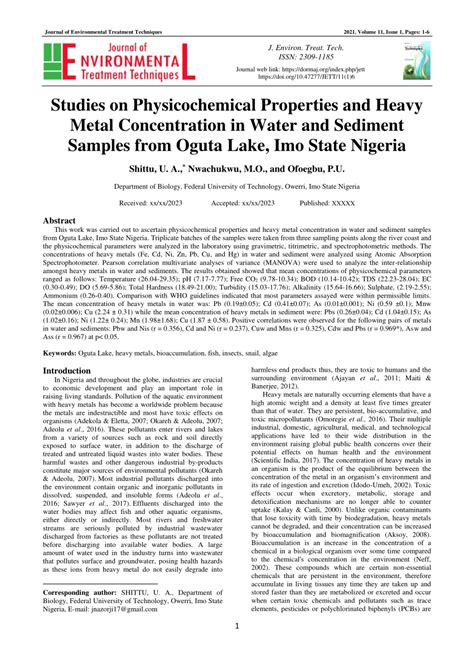 Pdf Studies On Physicochemical Properties And Heavy Metal