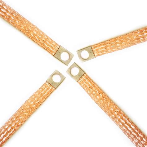 Buy Flat Braided Bare Copper Grounding Strap With Squar Lugs Flexible