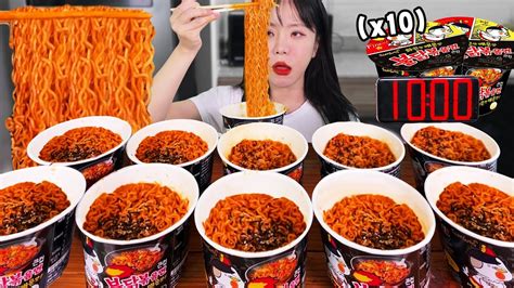 Sub 공복에 불닭볶음면 10개 10분컷 도전 했습니다🔥ㅣ라면 먹방ㅣkorean Fire Noodle Buldak