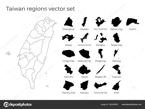 具有区域形状的台湾地图国家空白矢量地图与区域边界 Stock Vector by gagarych 383249202