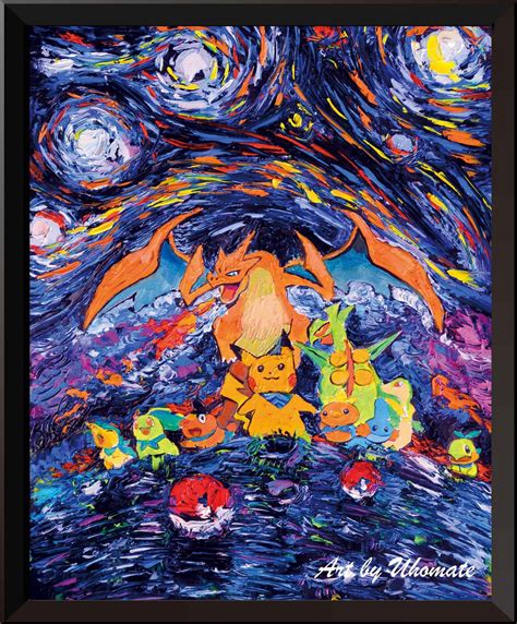 Vincent Van Gogh Starry Night Pikachu And Dragon Pokemon Go Inspired Wall Art A004 – Poster ...