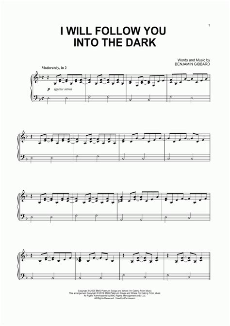 I Will Follow You Into The Dark Piano Sheet Music