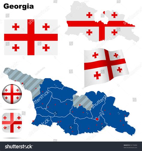 Georgia Vector Set. Detailed Country Shape With Region Borders, Flags ...