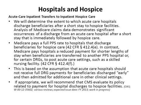 Oig Workplan Hospitals And Hospice Acute Care Inpatient Transfers To Inpatient Hospice Care We