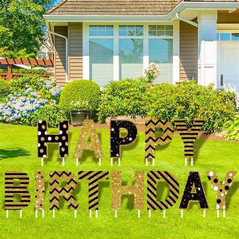 Buy Gft Large Happy Birthday Yard Signs With Stakes 16 Inch Black And Gold Birthday Lawn Signs