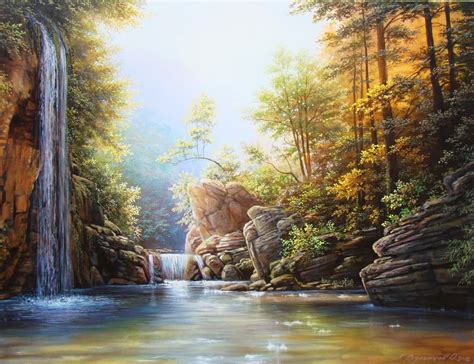 Waterfall Landscape Paintings Google Search Art Inspiration