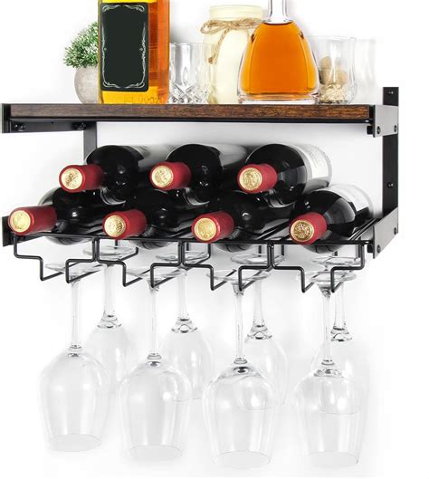 B4Life Wine Rack Wall Mounted With Stemware Rack Wine Glass Rack Wall