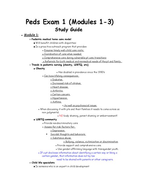 Peds Exam Study Guide Peds Exam Modules Study Guide Module