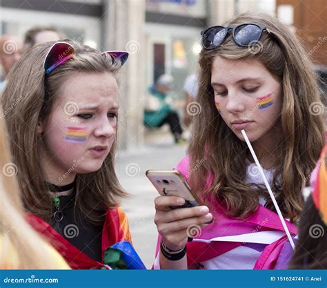 Two Girls Attending The Gay Pride Parade Also Known As Christopher Street Day CSD In