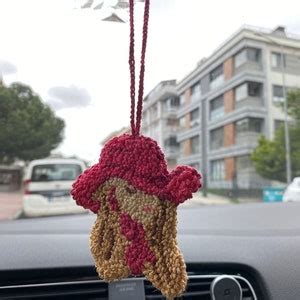 Cute Car Mirror Hanging Accessories Pink Cowgirl Boot Punch Needle Car