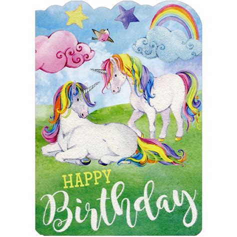 Rainbow Mane Unicorns Die Cut Glitter Birthday Card For Girls