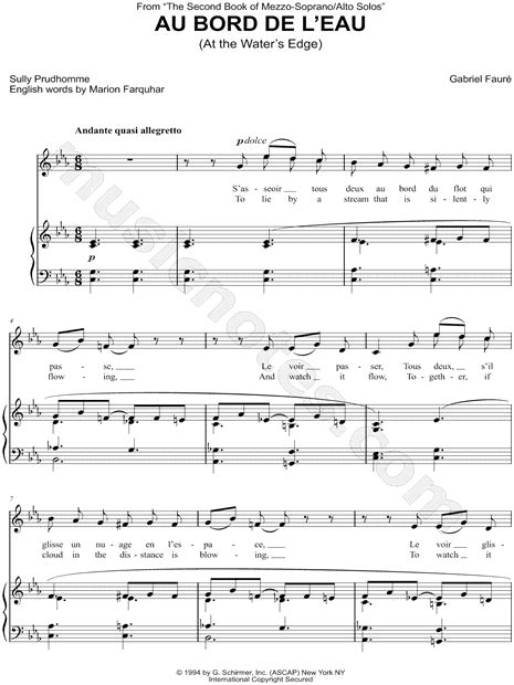 Gabriel Fauré Au bord de l eau Sheet Music in C Minor Download