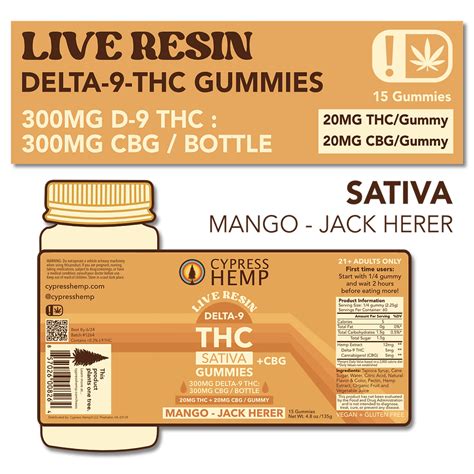 Live Resin 300mg Delta 9 Thc Sativa Gummies Mango Jack Herer