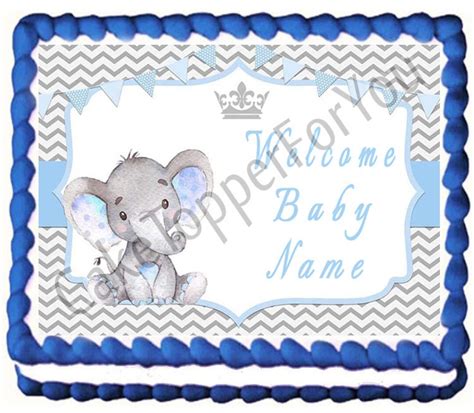 Mocsicka Boy Elephant Baby Shower Edible Cake Or Cupcake Topper Etsy