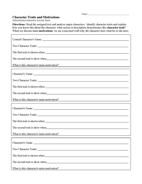 Positive Character Traits Worksheet