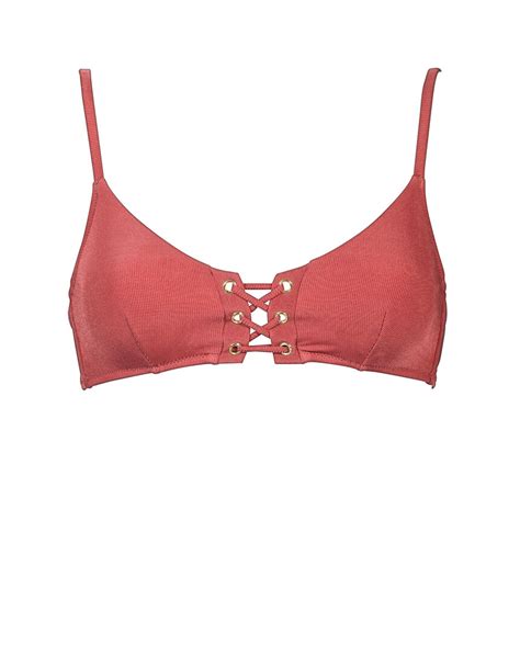 Watercult SUMMER SOLIDS LACED BRALETTE BIKINI TOP 103 Rebel Rose