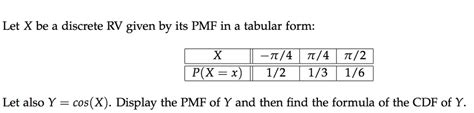 Solved Let X Be A Discrete Rv Given By Its Pmf In A Tabular Form T