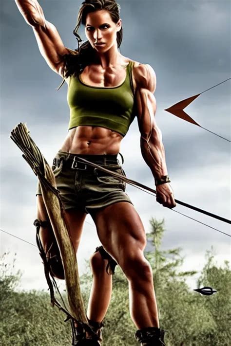 Laura Croft With A Bow Arrow Muscles Ripped Stable Diffusion