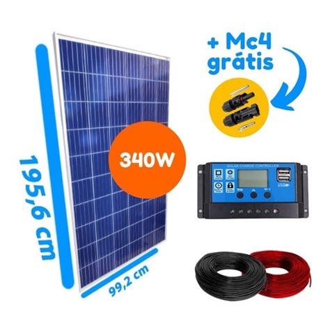 Kit Placa Solar W Controlador De Carga A Lcd Cabos Escorrega O Pre O