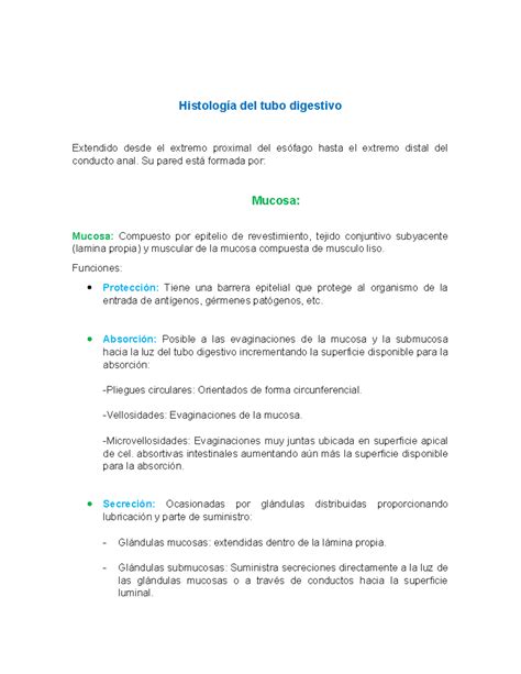 Histología del tubo digestivo - Histología del tubo digestivo Extendido desde el extremo