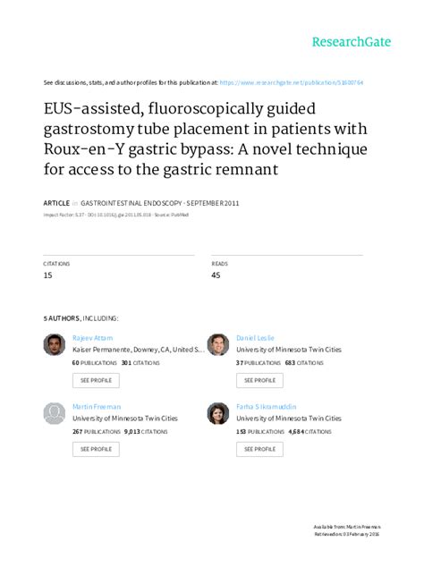 Pdf Eus Assisted Fluoroscopically Guided Gastrostomy Tube Placement