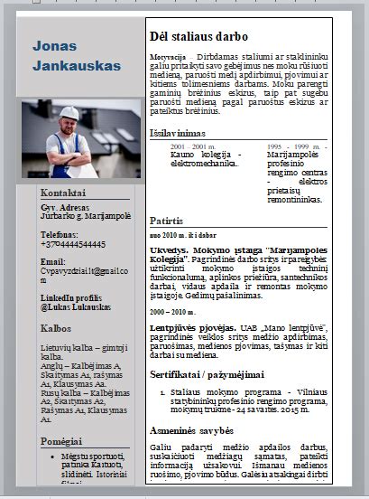 Staliaus Cv Pavyzdys Cv Pavyzdžiai