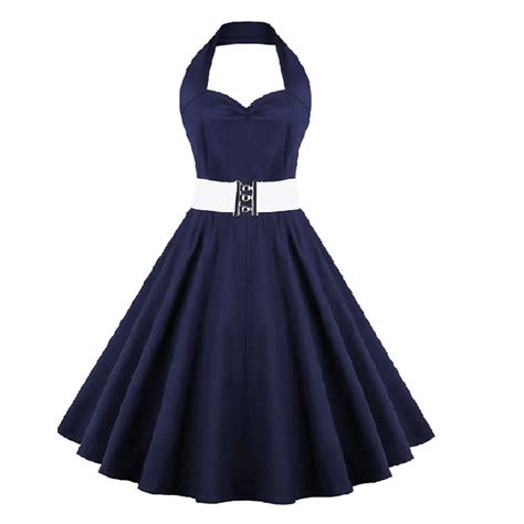 Robe Bleue Chic à Col Licou Des Années 50 Retro Verso