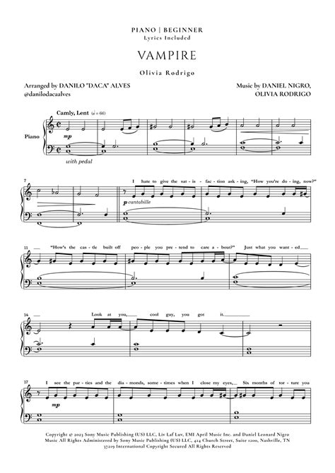 Vampire Arr Danilo Daca Alves By Olivia Rodrigo Sheet Music For