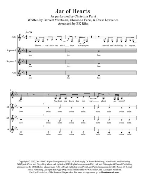 Jar Of Hearts Arr Bk Riha Brandy Kay Riha By Christina Perri Sheet