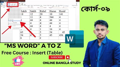 Macrosoft Word Tutorial In Bangla Part 9 Insert Table A To Z