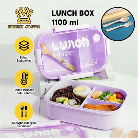 Jual Bright Crown Lunch Box Set 1100ML Kotak Bekal Makan 2 Sekat Jerami