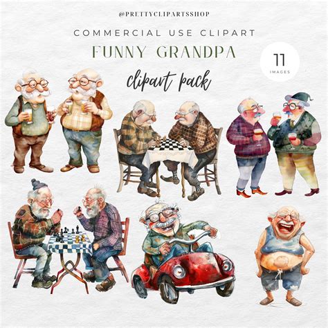 Funny Old Grandpas Clipart Quirky Grandpa PNG Commercial Use