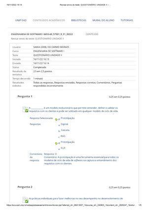 Revisar envio do teste Questionário Unidade II ENGENHARIA DE