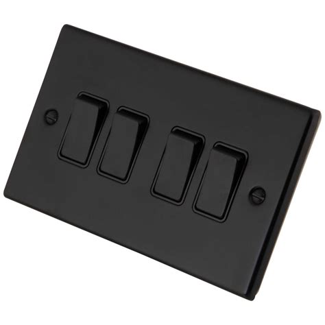 M2 Decorative 10a 4 Gang 2 Way Light Switch Black Insert Painted Matt