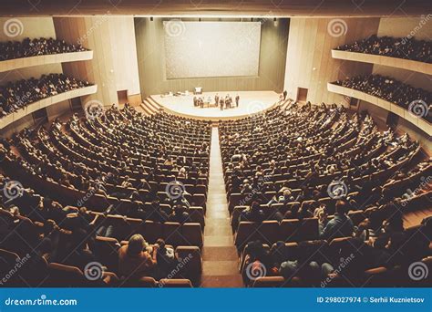 Lecture in a Large University Auditorium To a Group of Students Aerial ...