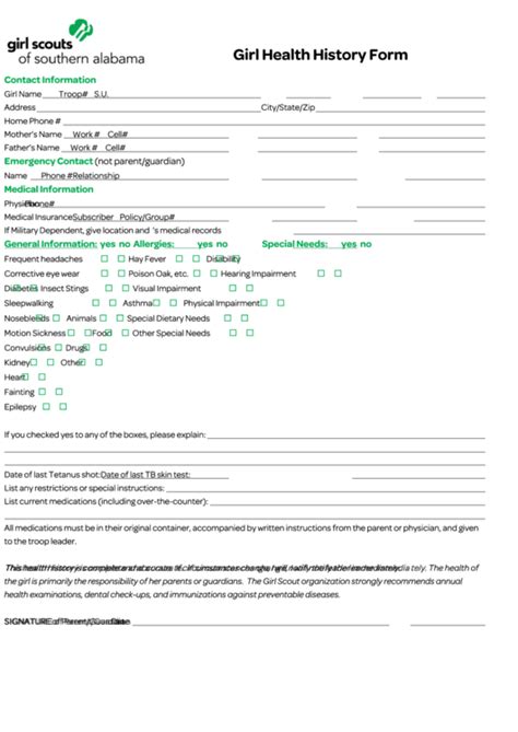 Girl Scout Health History Form 28b