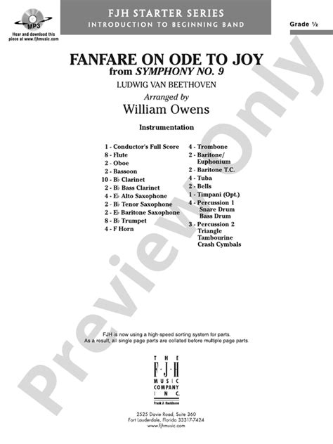 Fanfare On Ode To Joy From Symphony No Score Ludwig Van